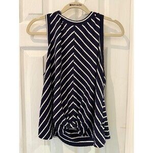Lush Women Striped Sleeveless T-Shirt S Navy with White